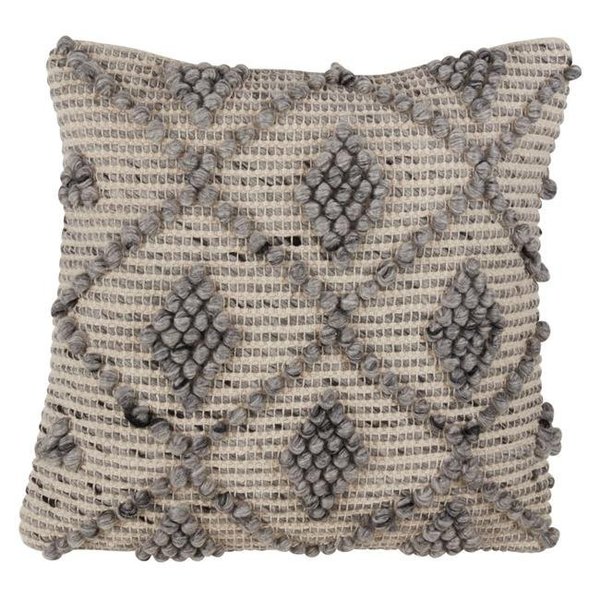 Saro Lifestyle SARO 3205.GY18S Wool Blend Down Filled Throw Pillow with Knotted Diamond Design  Grey 3205.GY18S